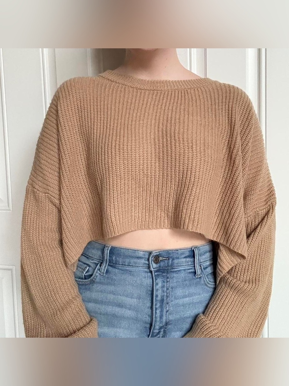 PrettyLittleThing Ribbed Cropped Sweater - Camel